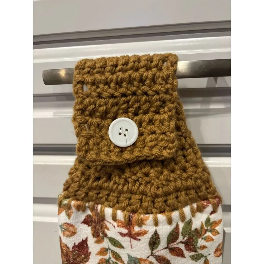 Crochet Top Kitchen Towels-Grateful Fall leaves